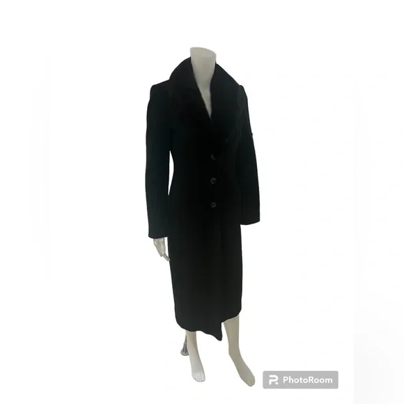 Blumarine black wool coat with brown fur trim 40